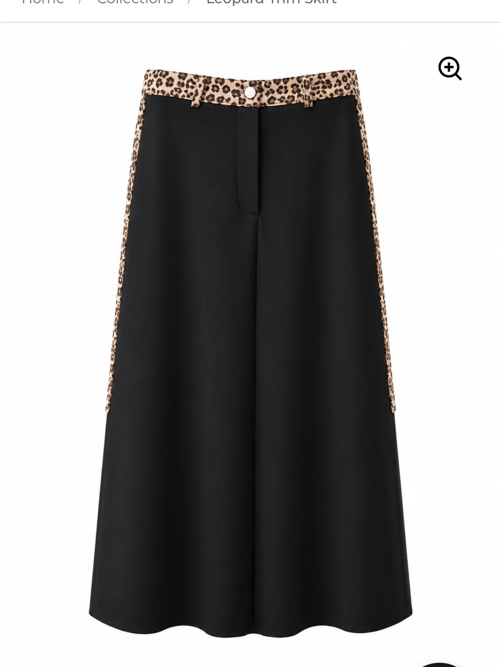 Black A-Line Skirt with Leopard-Trim Waistband